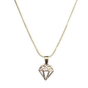 Minimalist Gold Plated Diamond Charm Necklace 18” Snake Chain Geometric Pendant